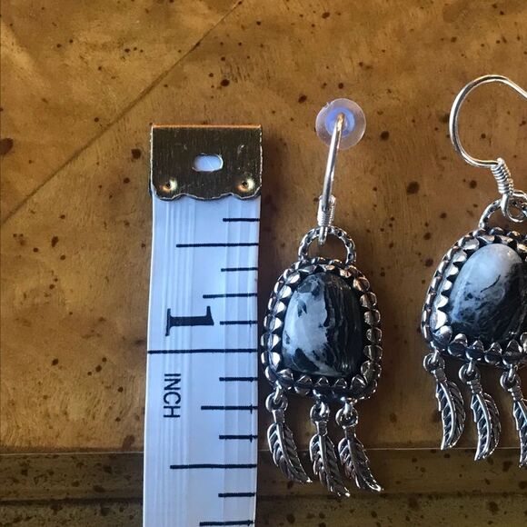 Natural White Buffalo Sterling Silver Feather Earrings - Picture 4 of 6